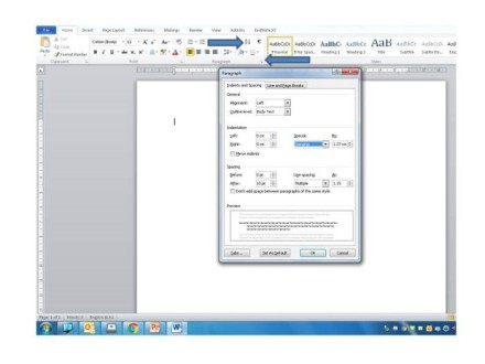 Screenshot of the options to choose when formatting an APA reference list in MS Word