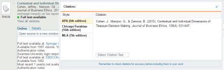 Screen clipping of the iFind citation tool for a journal article